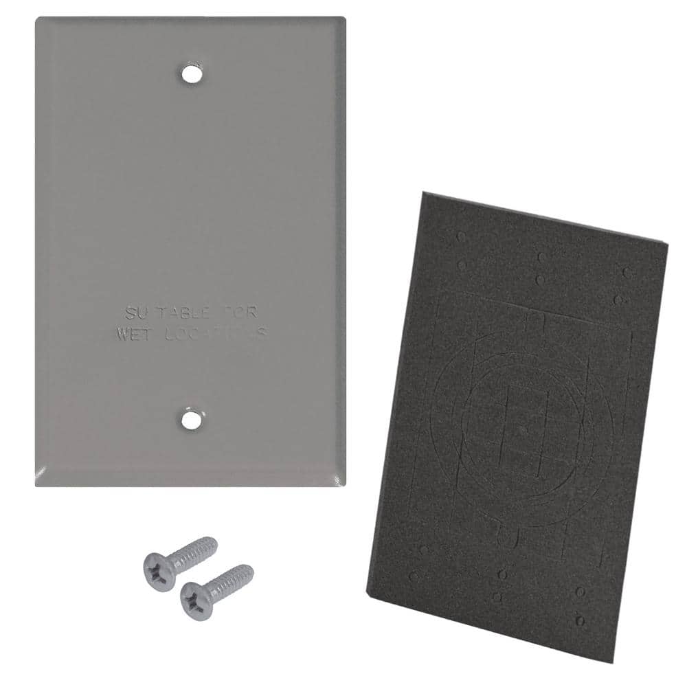 Commercial Electric 1-Gang Metal Weatherproof Blank Electrical Outlet Cover, Gray