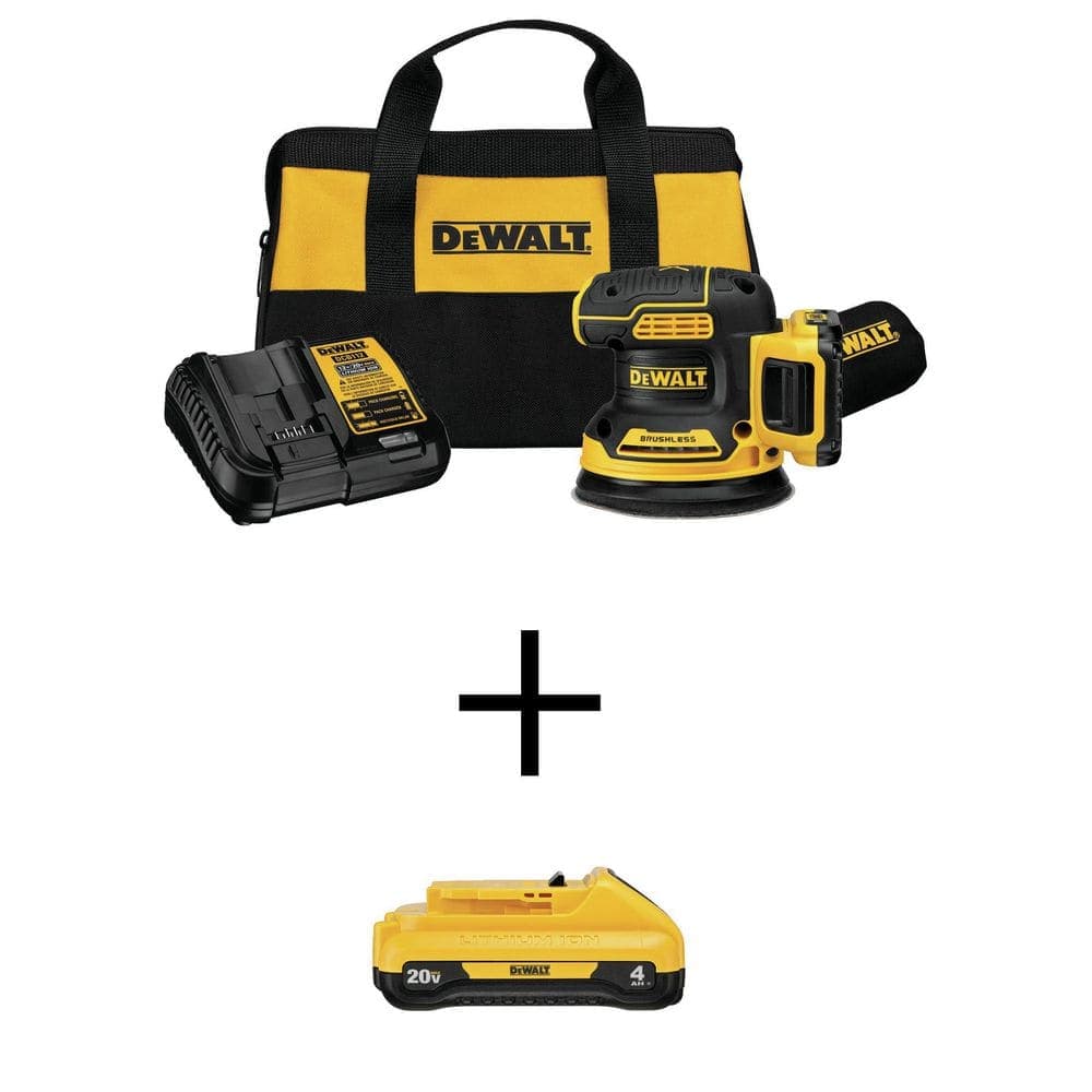DEWALT 20V MAX XR Cordless Brushless 5 in. Random Orbital Sander with 20V 4.0Ah Compact Battery, 20V 2.0Ah Battery and Charger