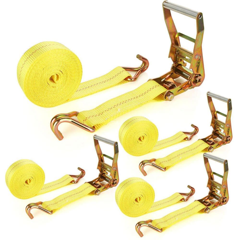 LAIFUCAM 27 ft. x 2 in. Ratchet Straps with Double J Hook Heavy Duty Tie Down Strap 10000 lbs. Break Strength 4-Pack