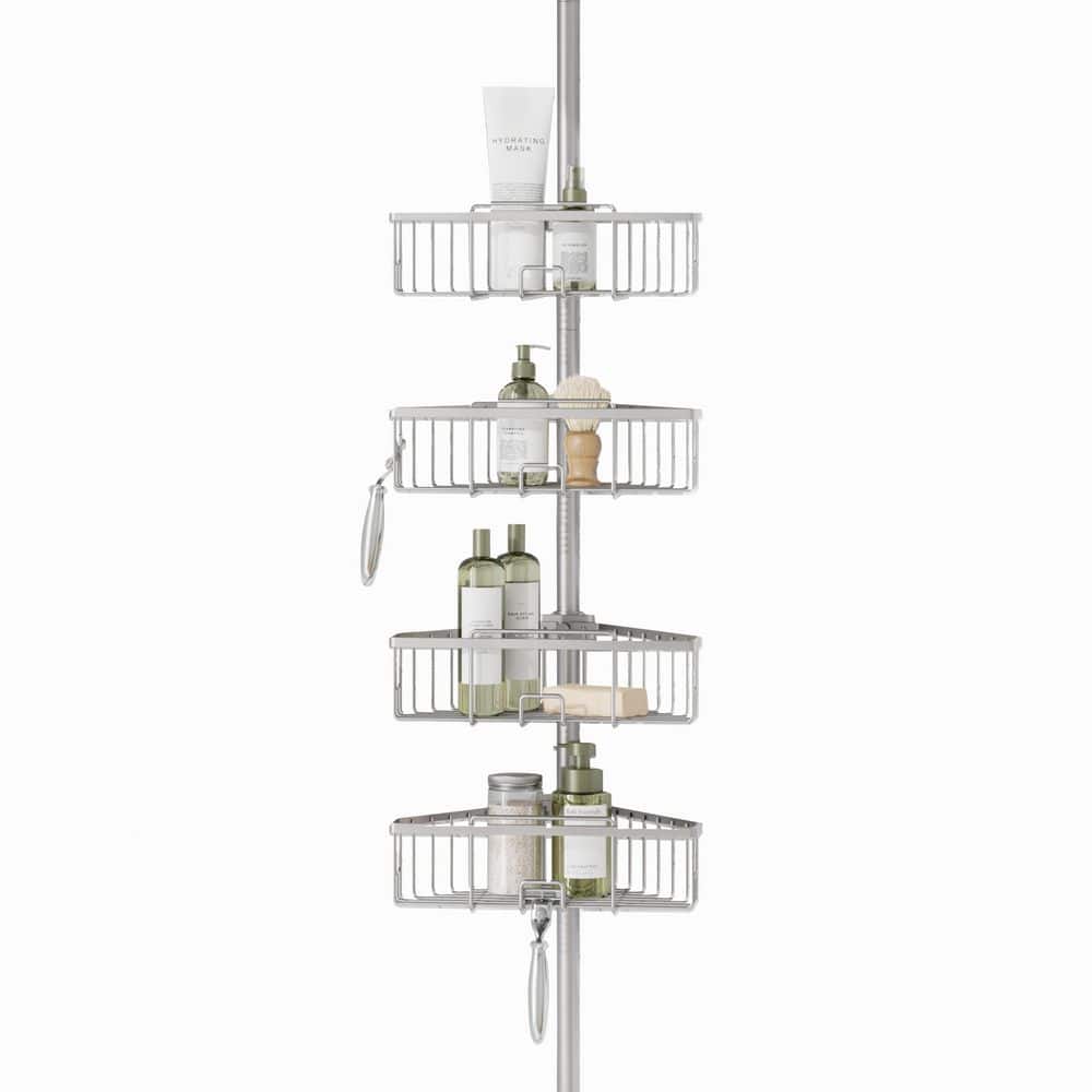 Zenna Home 4-Tier Tension Pole Shower Caddy in Satin Nickel