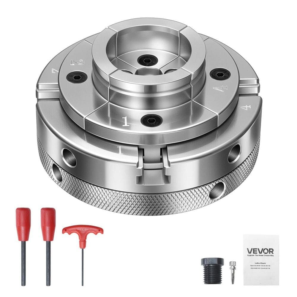 VEVOR 4 In. Wood Lathe Chuck, 4-Jaw, Self-Centering Wood Turning Chuck Set with 1in. x 8TPI Thread & Adapter, for Woodworking