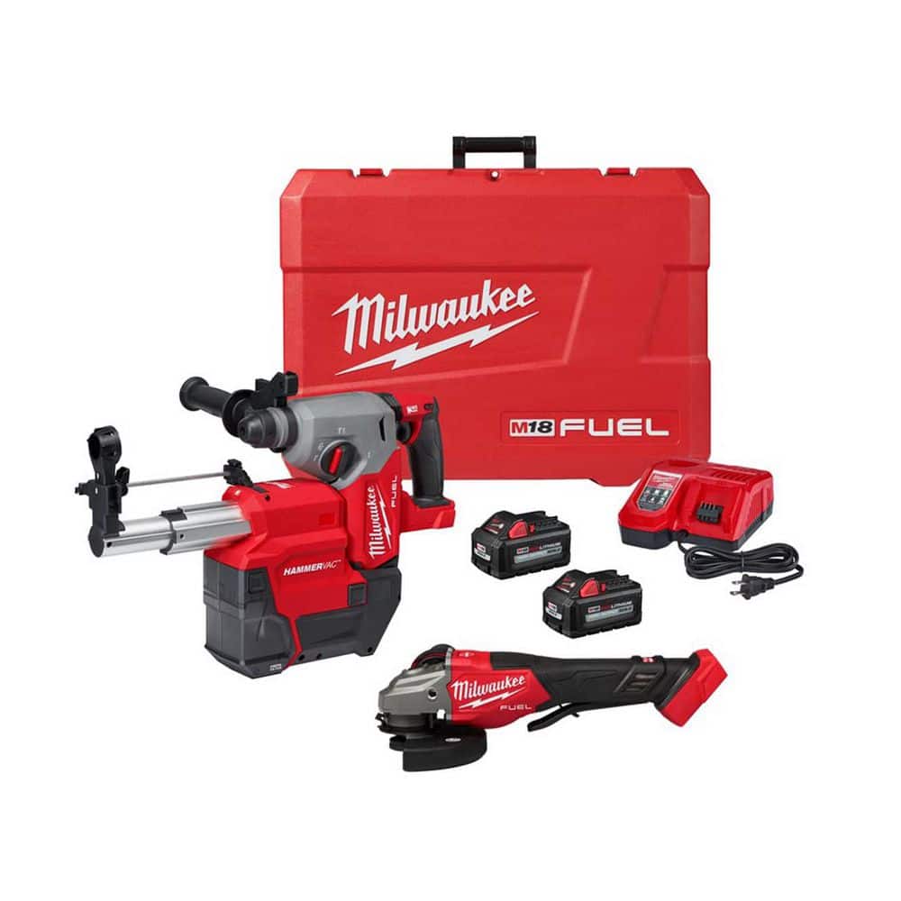 Milwaukee M18 FUEL 18V Lithium-Ion Brushless Cordless Rotary Hammer/Dust Extractor Kit w/1/2 in. Impact Wrench