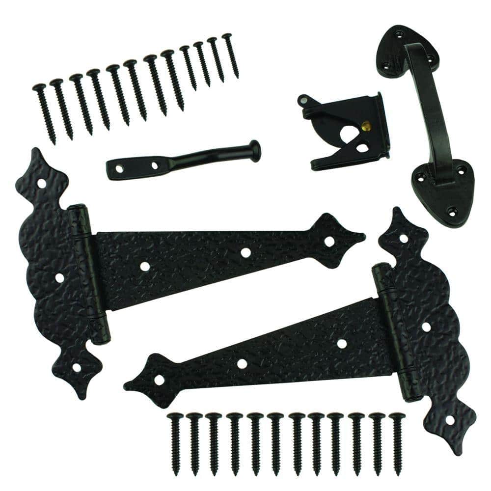 Everbilt Black Decorative Surface Mount Gate Tee Hinge and Latch Set