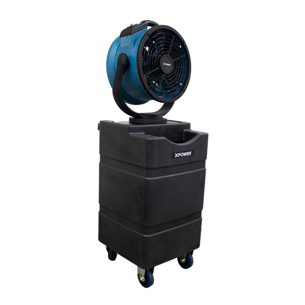 XPOWER 14 in. 3-Speed Misting Personal Fan in Blue with Oscillation, Water Pump, Hose and 23.7 Gal. Water Tank
