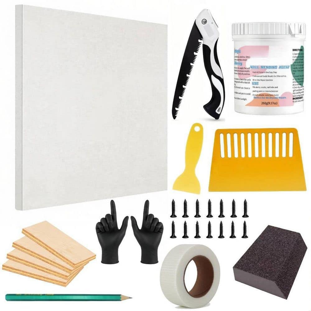 xinyoec 12 x 12 in. Wood Drywall Repair Kit with Saw and Wood Boards 34-Pack for Large Holes Cracks Dents Nail Holes