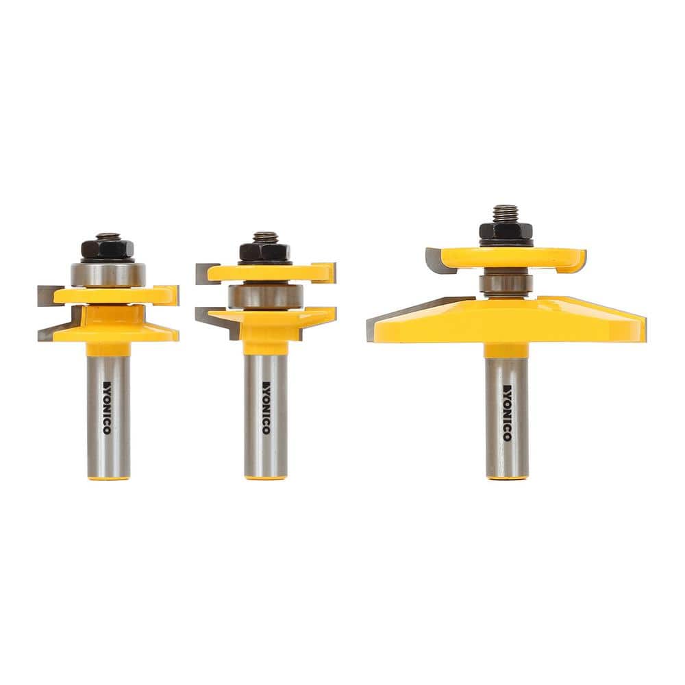 Yonico Raised Panel Cabinet Door with Back Cutter Panel Raiser Bevel 1/2 in. Shank Carbide Tipped Router Bit Set (3-Piece)