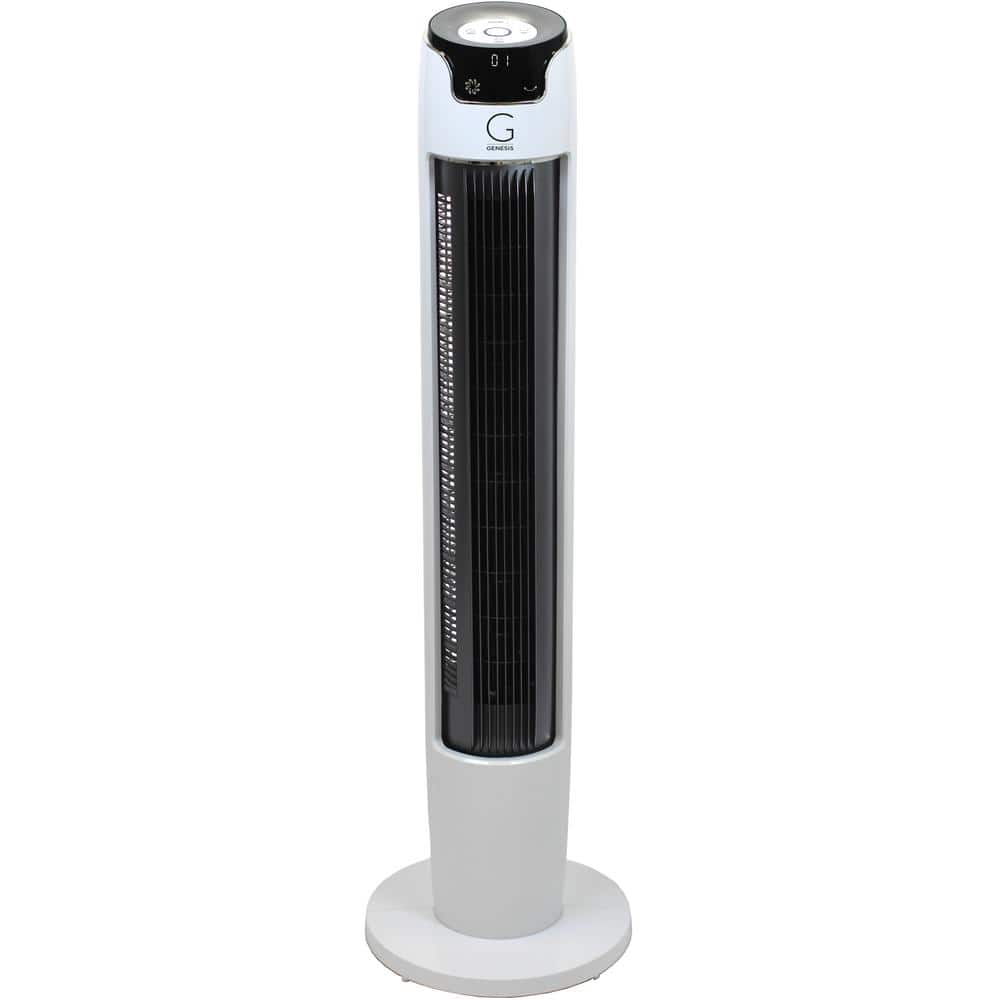 GENESIS 43 in. Oscillating Digital Tower Fan with Remote and Max Cool Technology, White