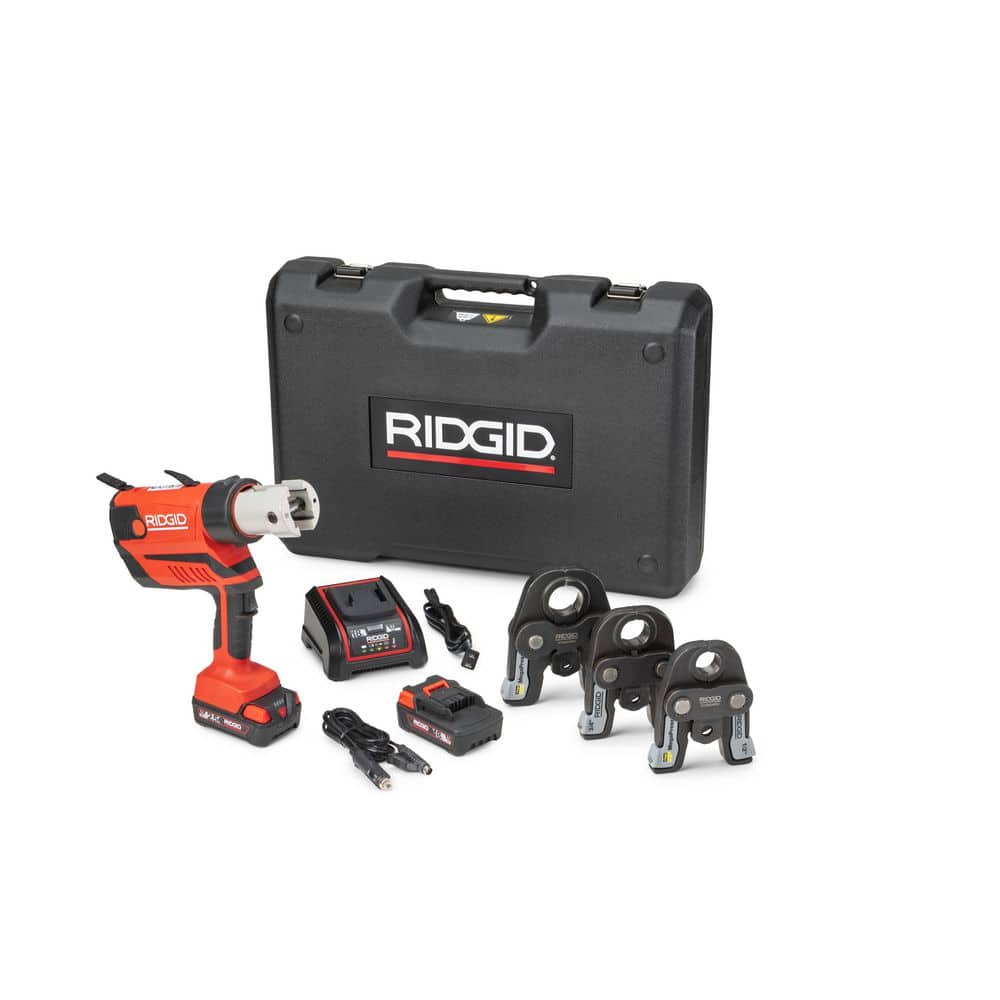 RIDGID RP 350 Steel Press Tool Kit with 1/2 in.-1 in. MegaPress Jaws (Includes Carrying Case, 18V Battery, and Charger)