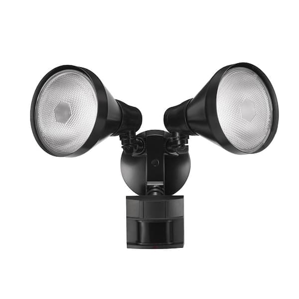 Defiant PAR 180° Black Motion Sensing Security Light Wired Outdoor 2-Head Flood Light with DualBrite 2-Level Lighting