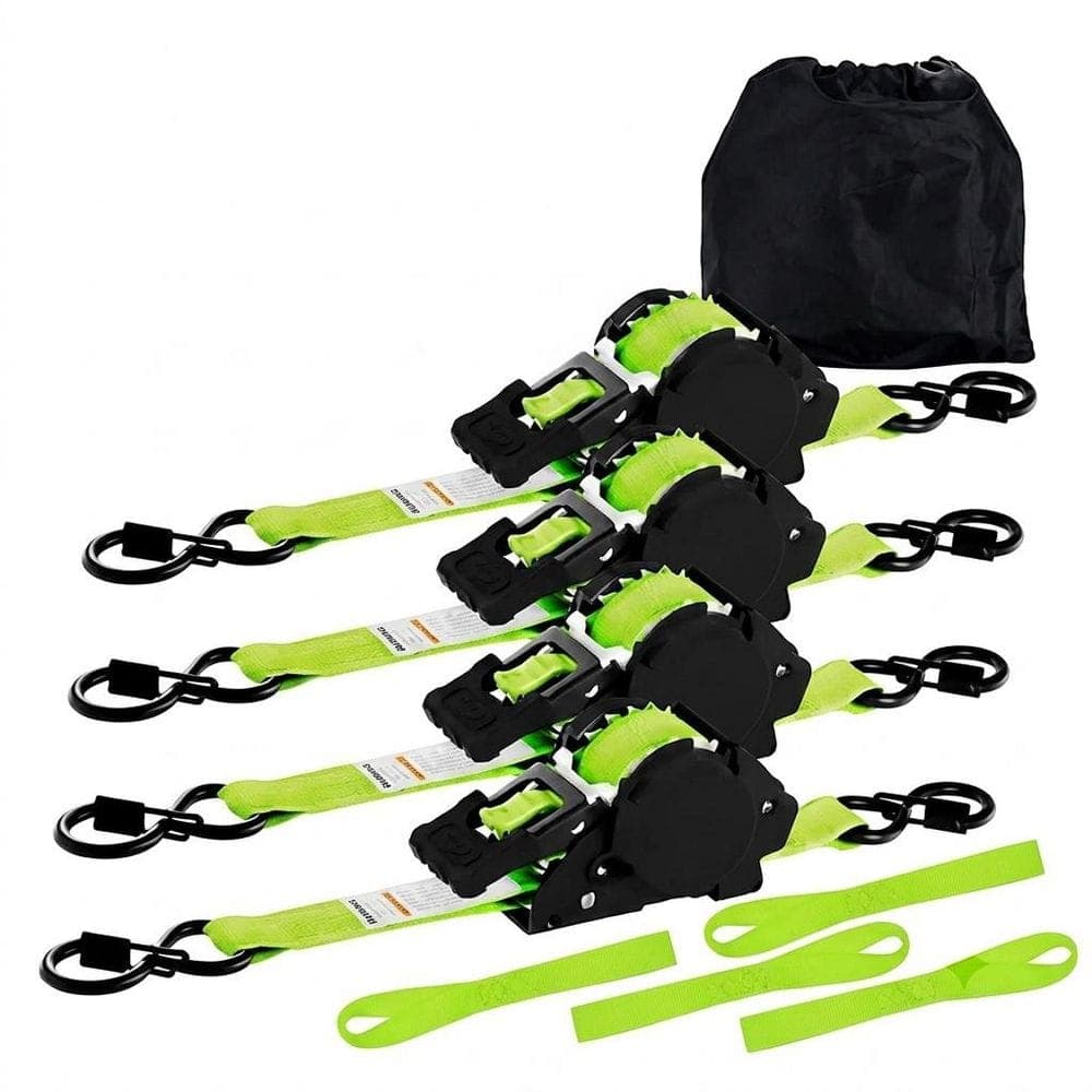 LAIFUCAM 12ft x 1in Ratchet Tie Down Straps Heavy Duty Secure Fastening System for Cargo Motorcycle Trailer Neon Green 4 Pack