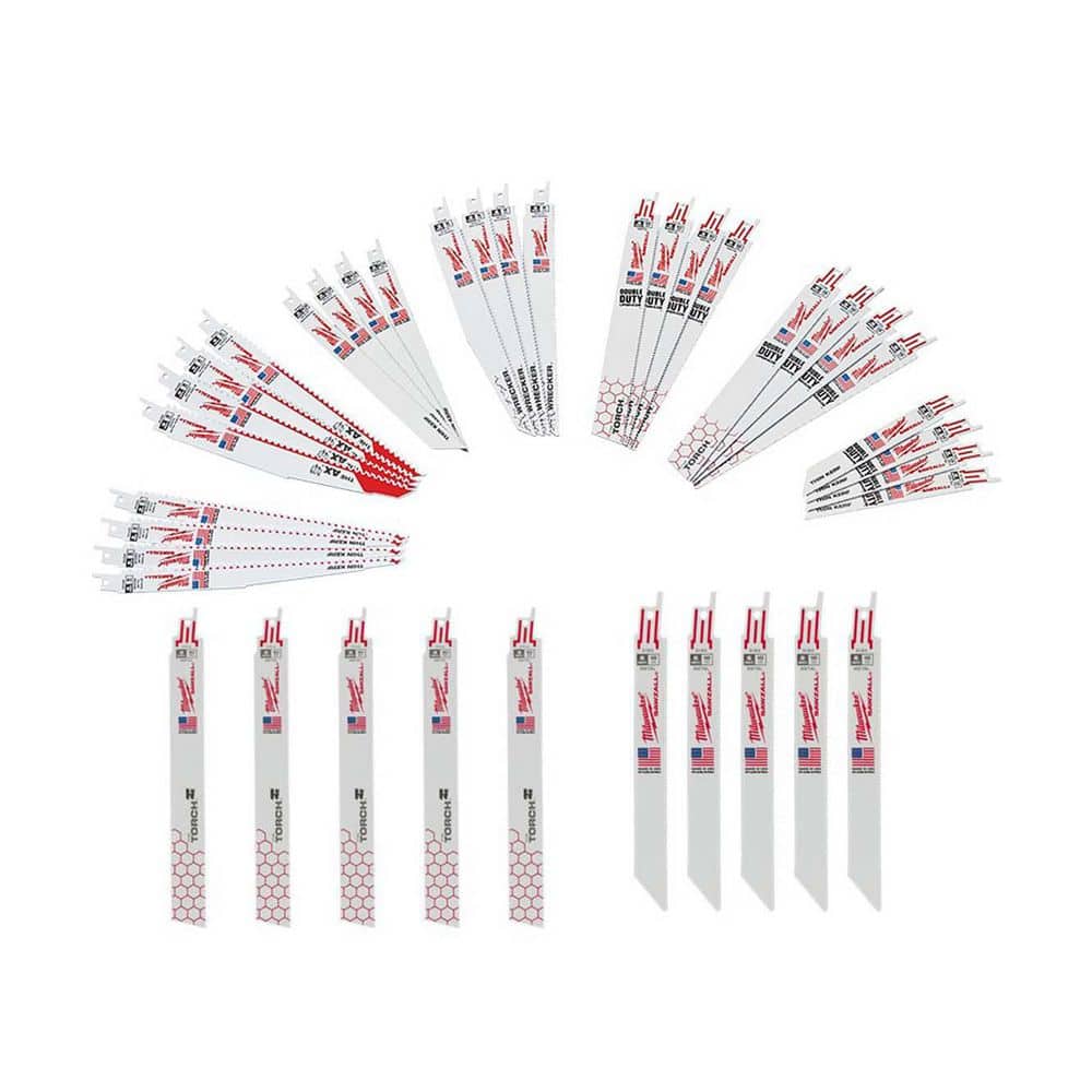 Milwaukee SAWZALL Nail-Embedded Wood&Metal Cutting Bi-Metal Reciprocating Saw Blades (32PC) w 5PK Thick & 5PK Medium Metal Blades
