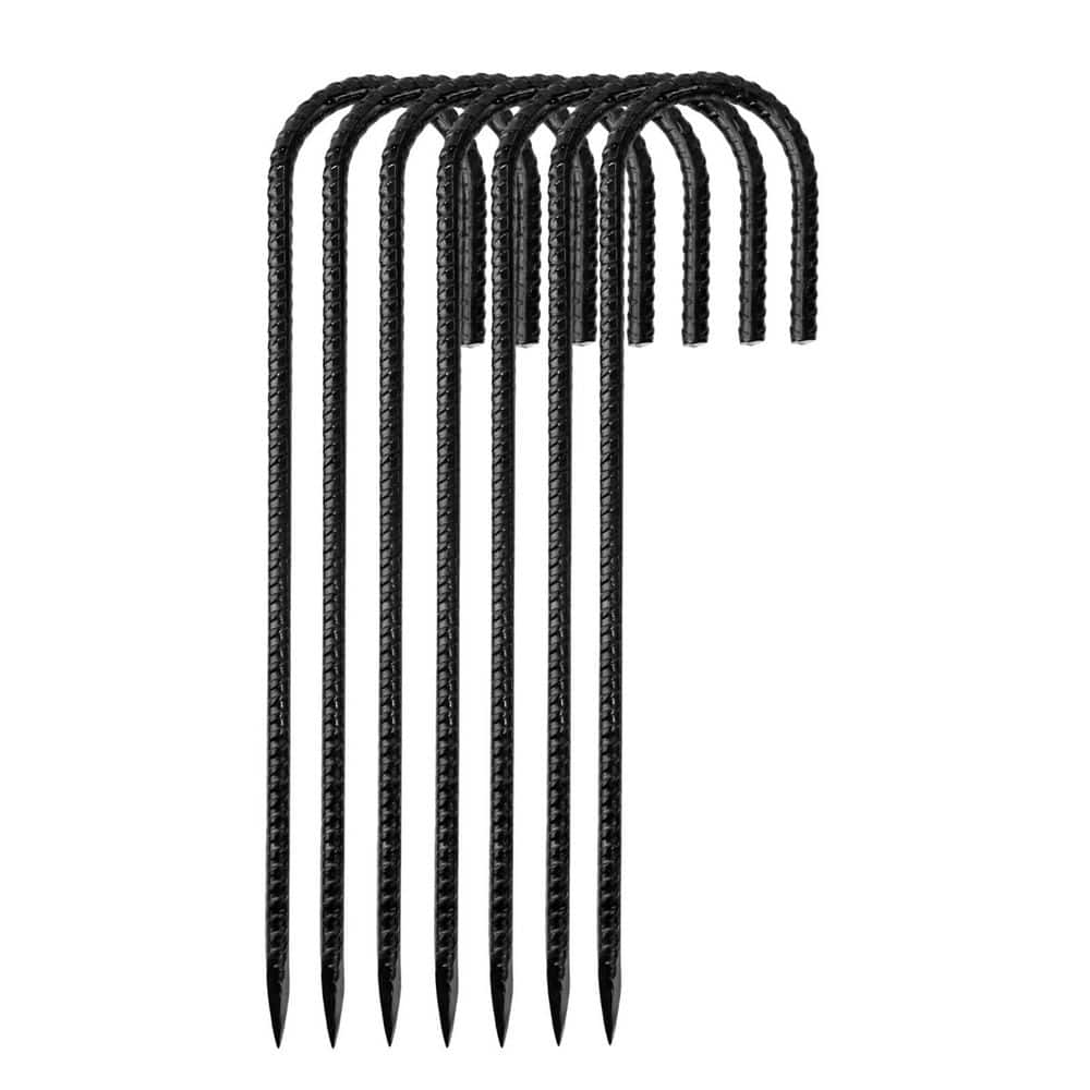 Laybus Heavy Duty 12 in. Steel J Hook Fence Stake, 8-Pack Metal Rebar Ground Anchors for Trampolines, Tents and Plants