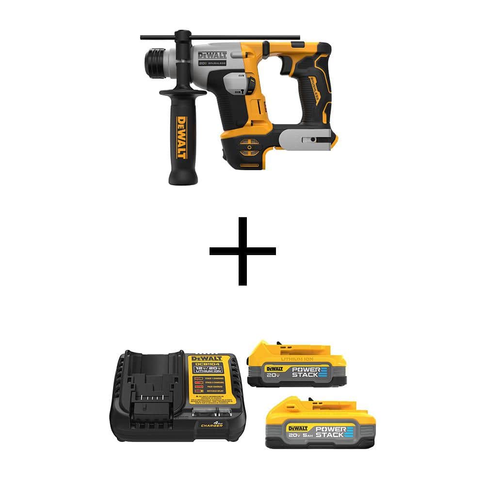 DEWALT ATOMIC 20V MAX Lithium-Ion Cordless Brushless Ultra-Compact 5/8 in. SDS + Hammer Drill w/5 & 1.7Ah Batteries & Charger