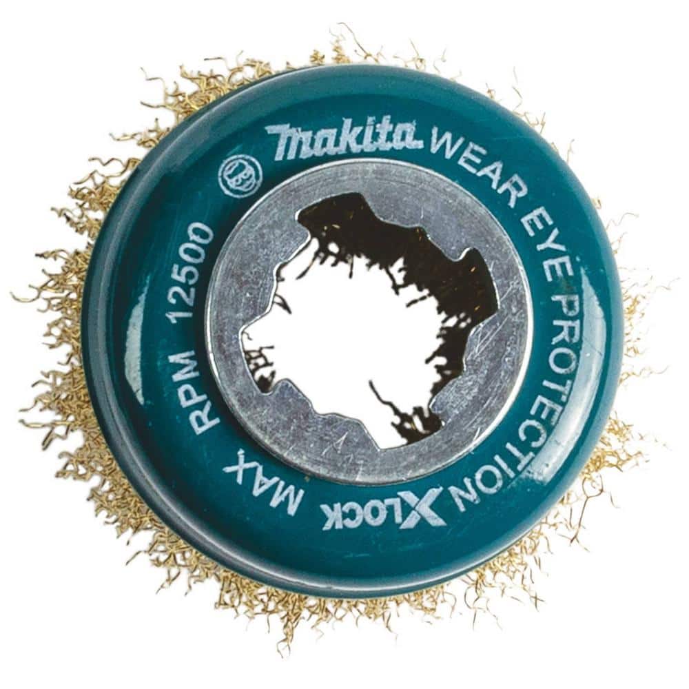 Makita X-Lock Quick Change System 3 in. Brass Coated Carbon Steel Crimped Wire Cup Brush