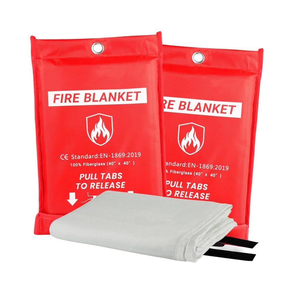 Ahfiwaso Fiberglass Heavy-Duty Emergency Fire Blanket Heat Shield for Kitchen Grill Car Camping Home 2 Pack