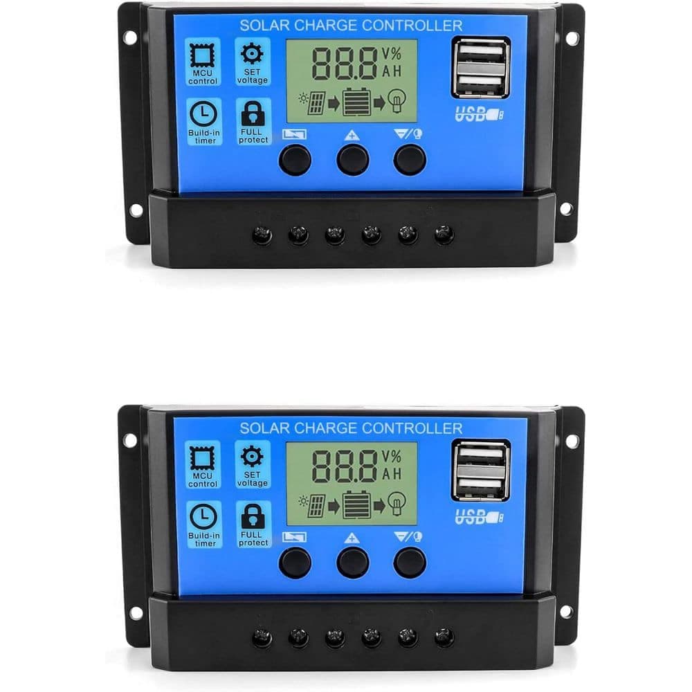 Vrbgify 12V/ 24V 30A Solar Charge Controller Adjustable Parameter Backlight with LCD Display and Timer, (2-Pack)
