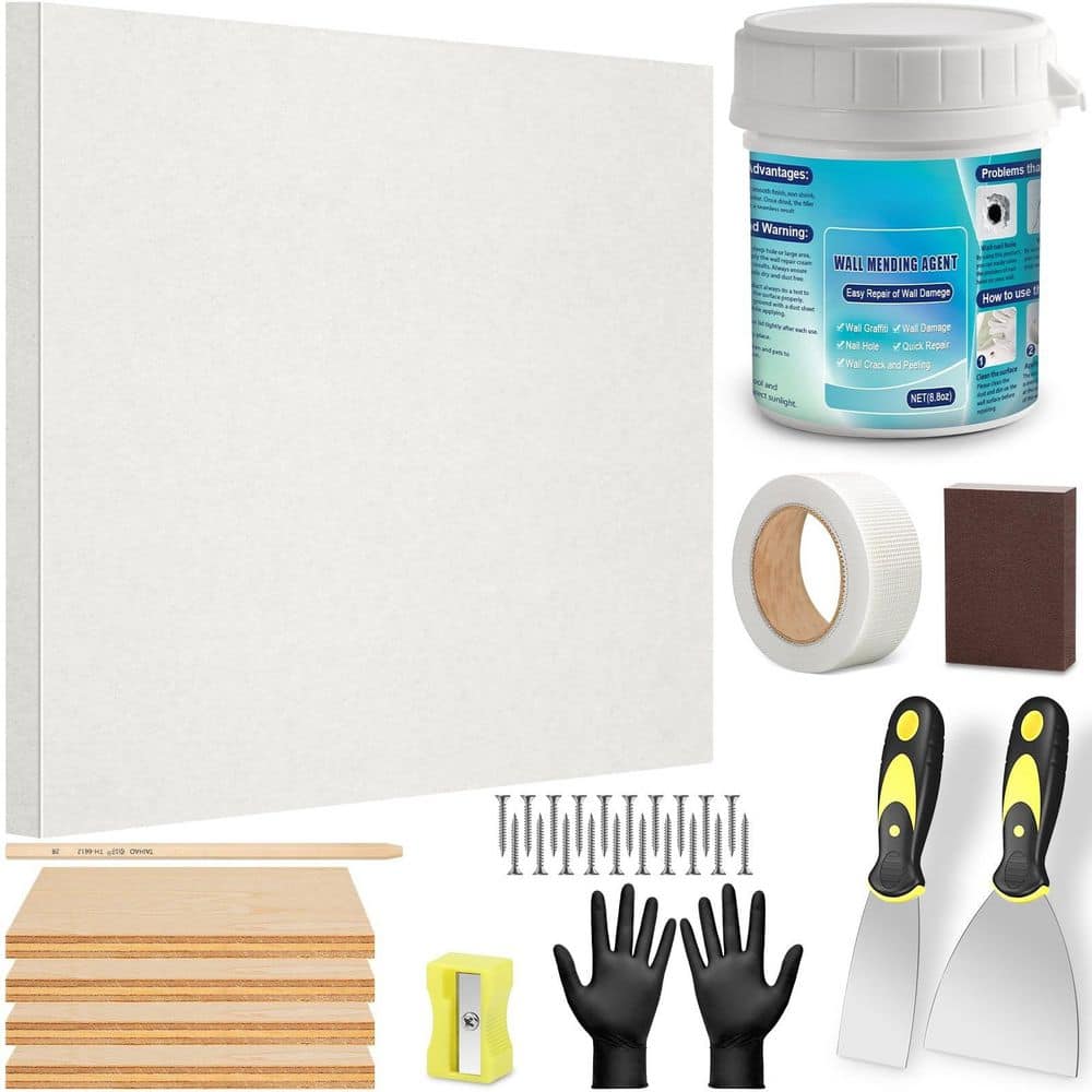 xinyoec 33-Piece Drywall Repair Kit with 12 in. x 12 in. Drywall Repair Panel, Spackle, Mesh Tape, Putty Knives, Sanding Block