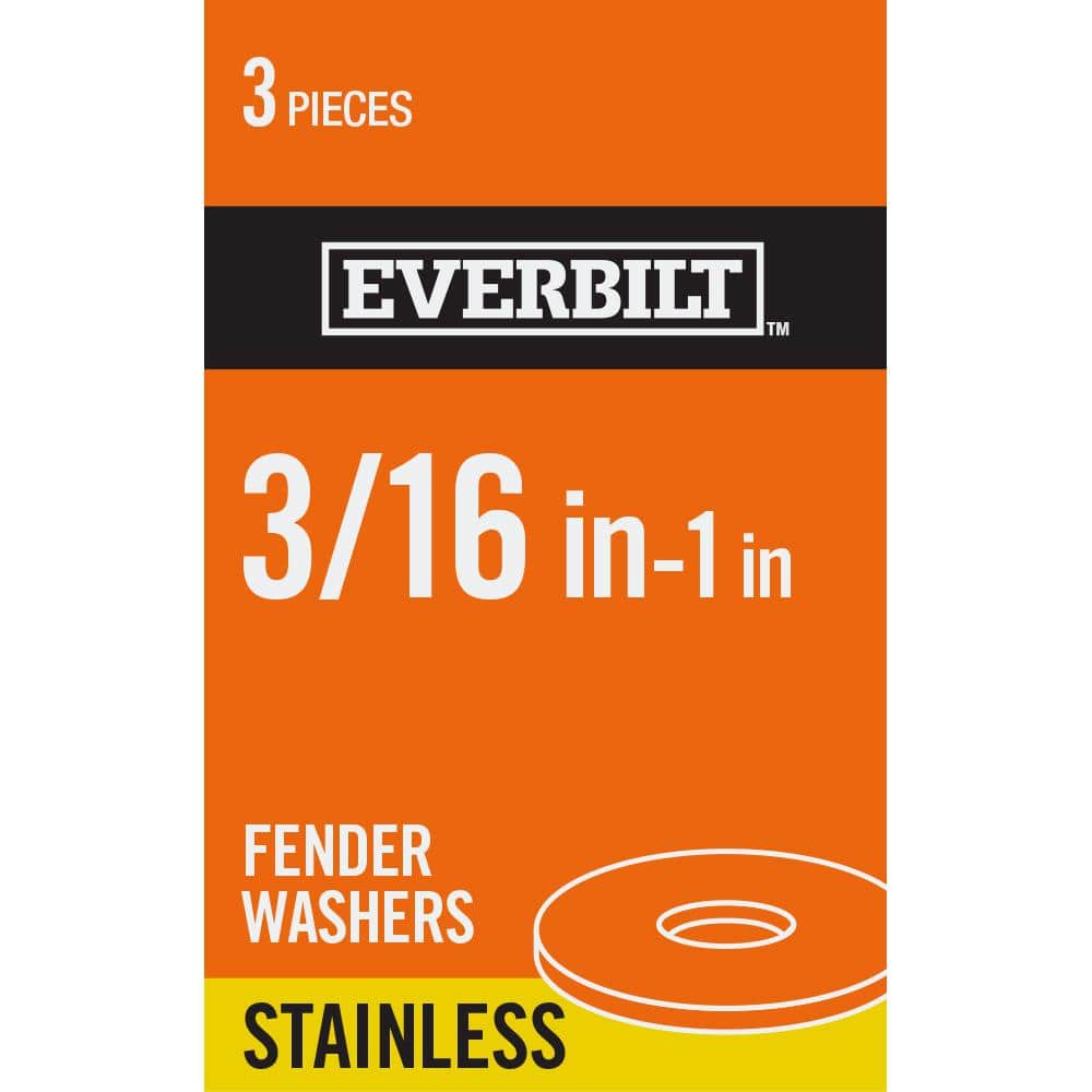 Everbilt 3/16 in. x 1 in. Metallic Stainless Steel Fender Washer (3 Per Pack)