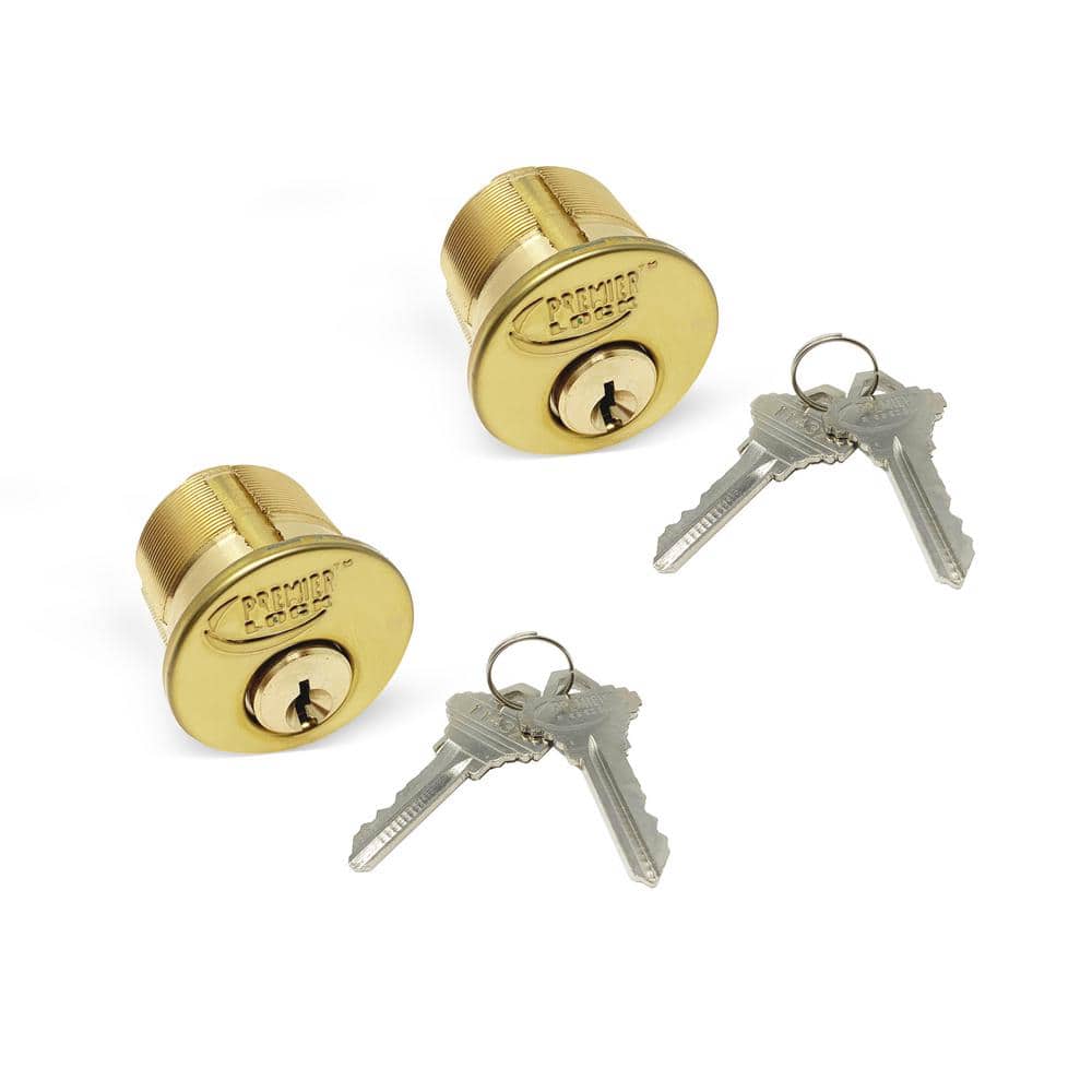 Premier Lock 15/16 in. Solid Brass Mortise Cylinder with Brass Finish, SC1 (Pack of 2, Keyed Alike)