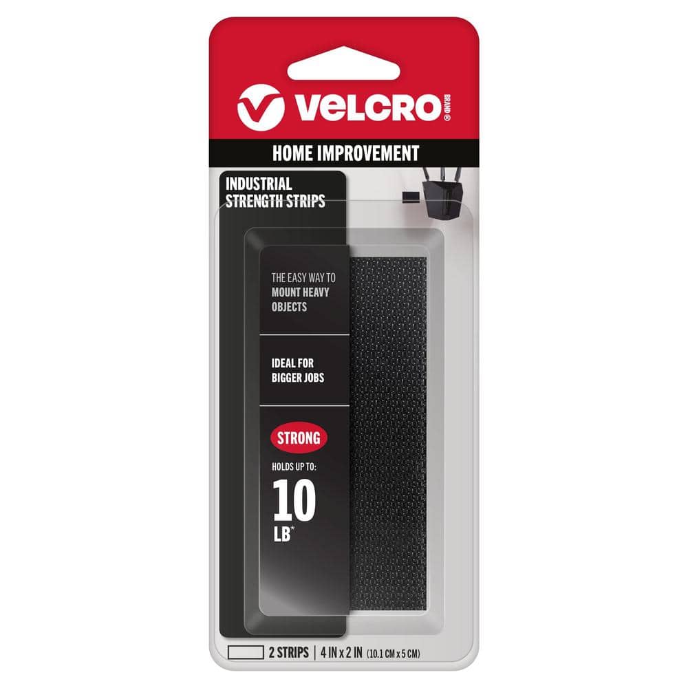 VELCRO 4 in. x 2 in. Industrial Strength Strips in Black (2-Pack)