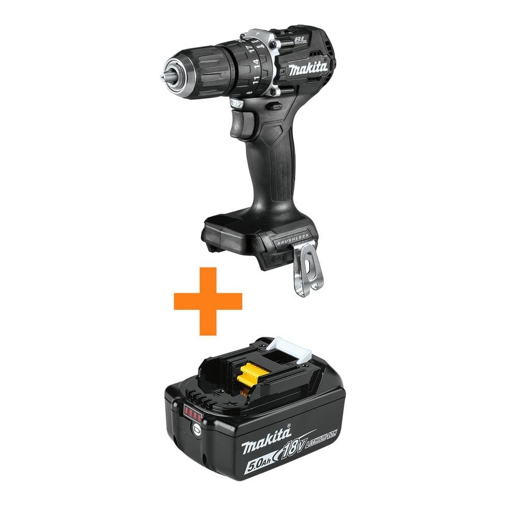 Makita 18V LXT Sub-Compact Lithium-Ion Brushless Cordless 1/2 in. Hammer Driver Drill (Tool Only) and 18V LXT Battery 5. 0Ah