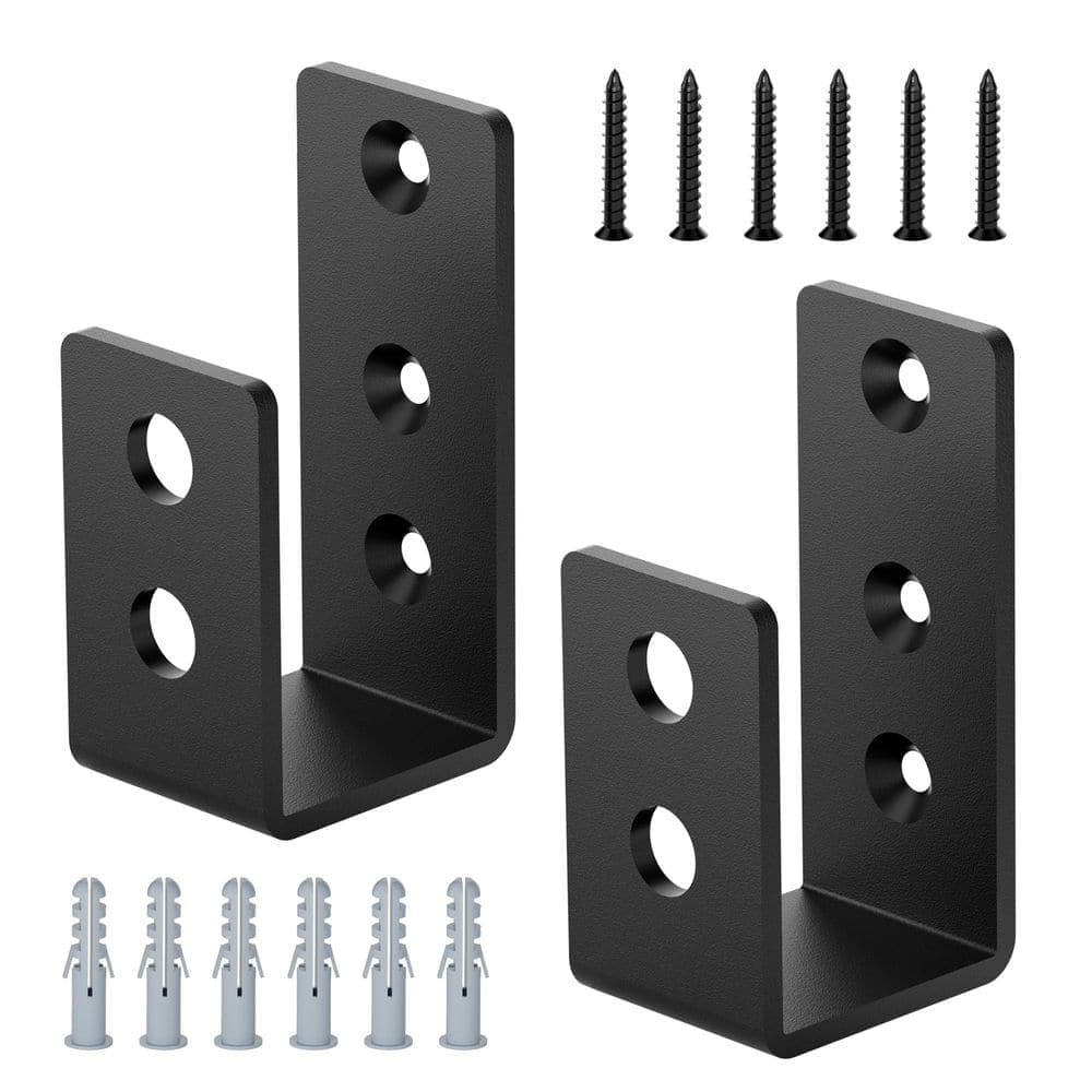WINSOON Door Barricade Brackets Steel Security Bar Holder U Brackets Fit for 2x4 Lumber Door (2-Pack)