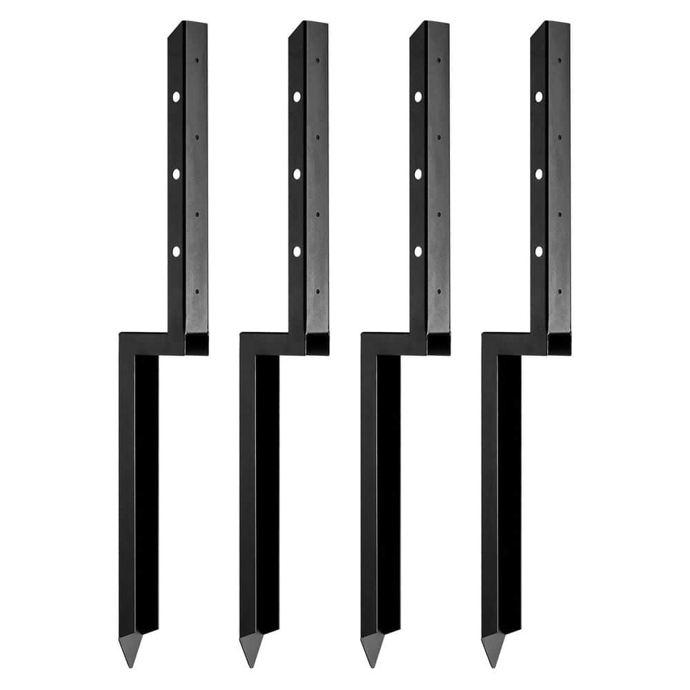 SVOPES Fence Post Anchor Repair Kit, 4-Pack, 2 x 2 in. Heavy Duty Steel Support Stakes for Tilted and Broken Fence Posts, Black