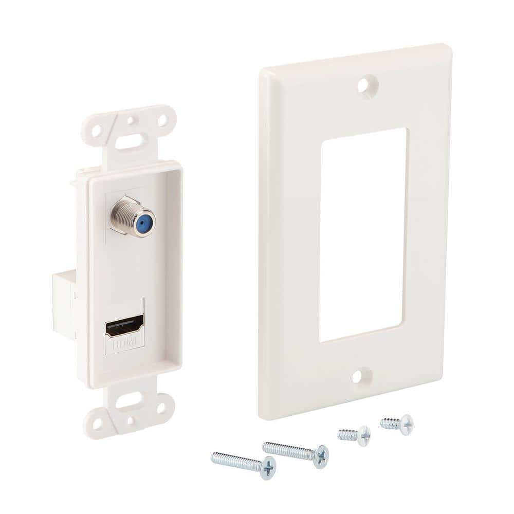 Commercial Electric 1-Gang White HDMI and Coaxial Plastic Wall Plate