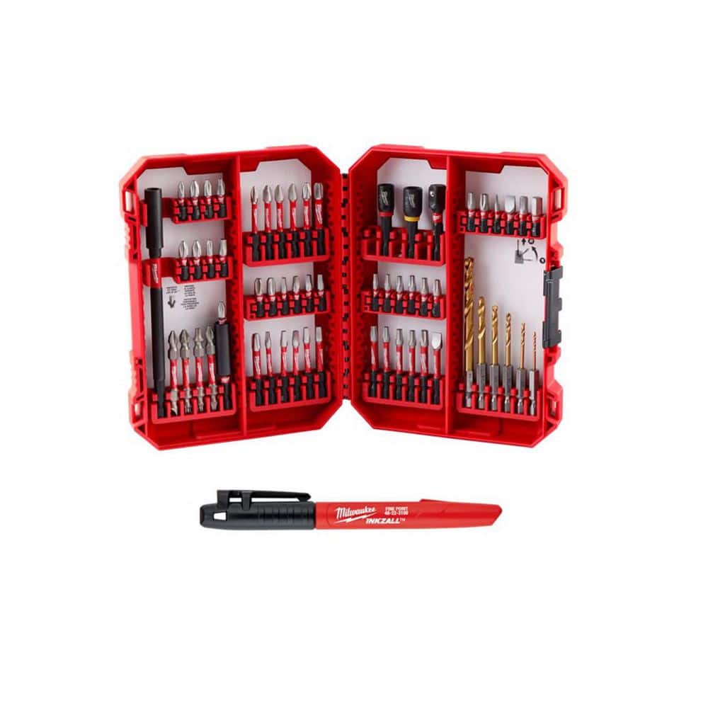 Milwaukee SHOCKWAVE Impact Duty Alloy Steel Screw Driver Bit Set (60-Piece) w/ INKZALL Black Fine Point Perm Marker