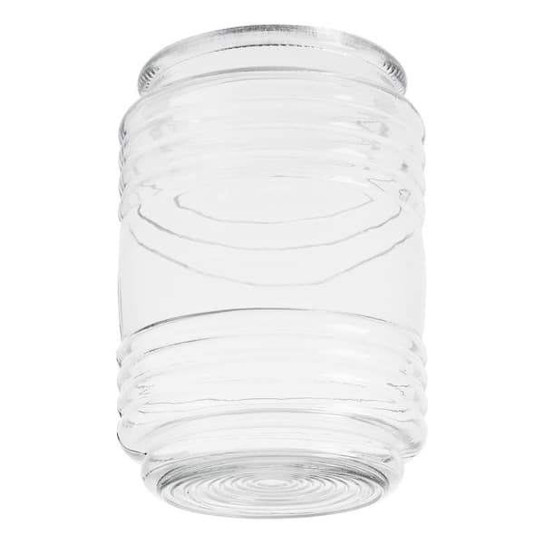 PRIVATE BRAND UNBRANDED 4.75 in. Clear Ringed Glass Cylindrical Jelly-Jar Shaped Replacement Globe Shade with 3.25 in. Lip Fitter