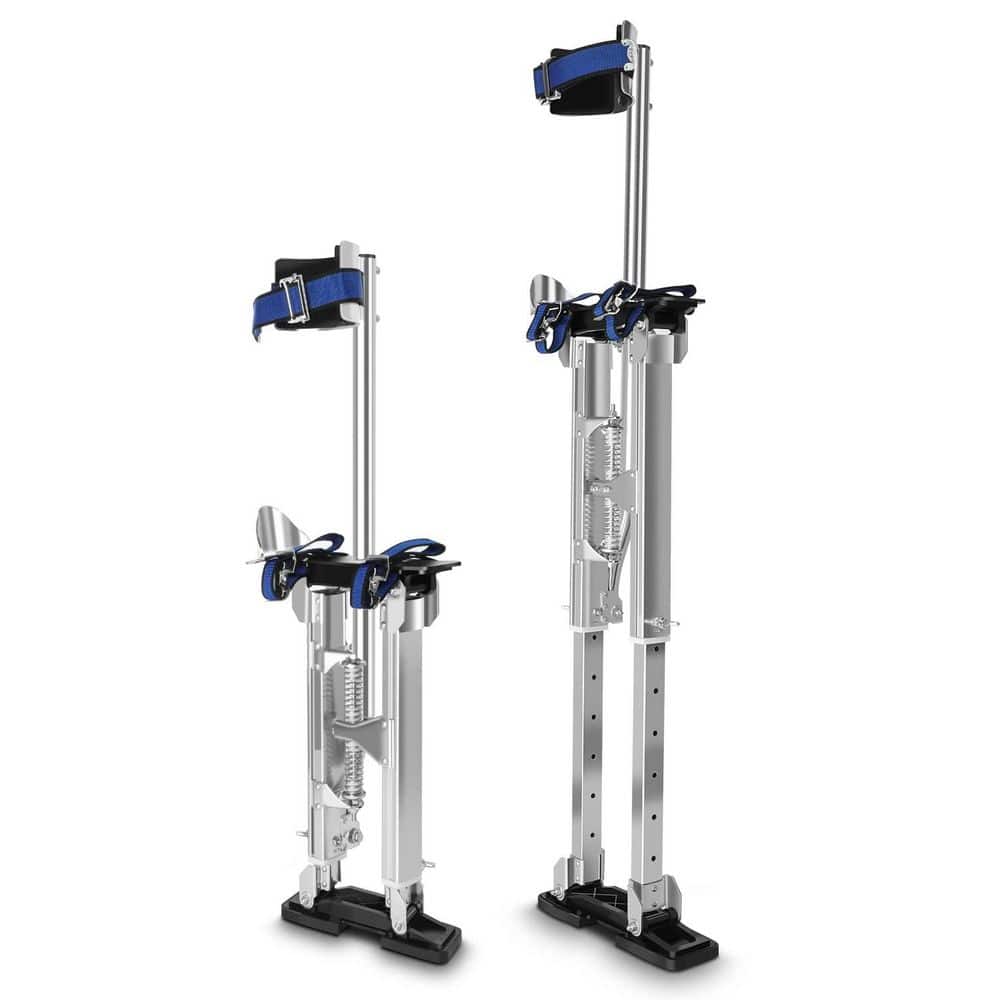 Laybus 18 in. to 30 in. Adjustable Height Silver Aluminum Drywall Stilts, Work Stilts with Protective Knee Pads, Rubber Bottom