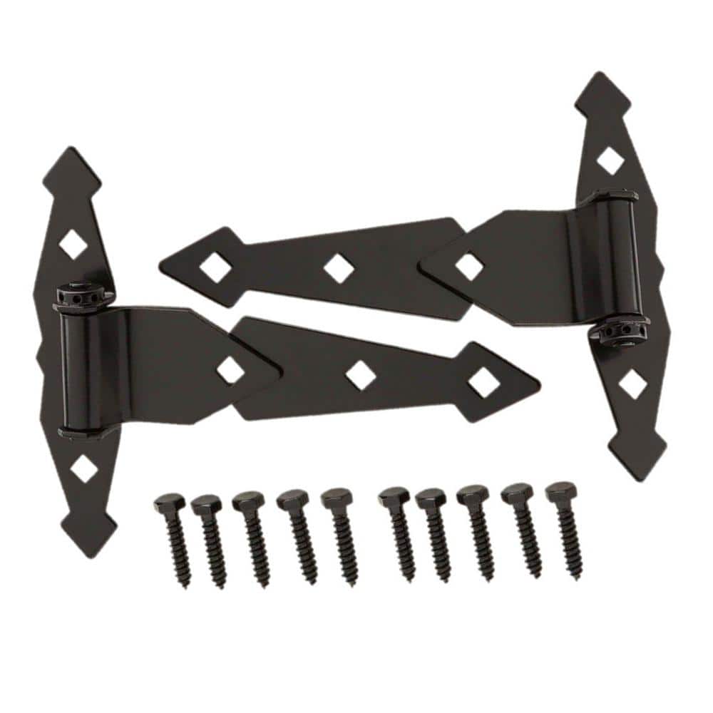 Everbilt (2-Pack) 8 in. Black Decorative Spring Standard Tee Hinge
