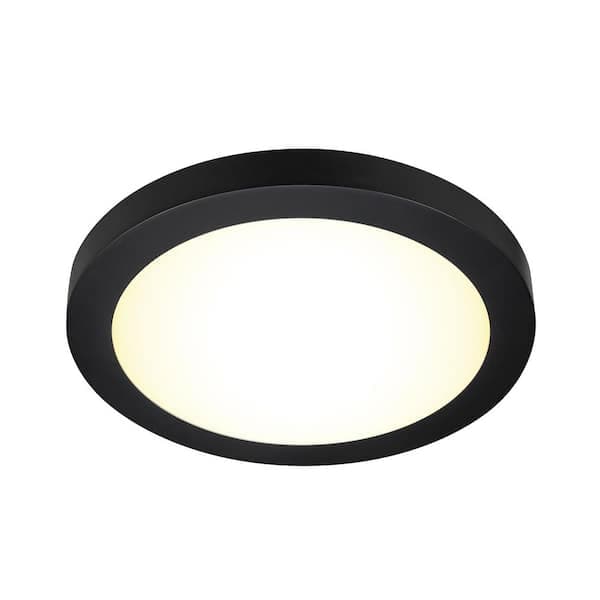 Commercial Electric Flex Install Disk 8 in. Black Indoor Integrated LED Recessed Ceiling Light Flush Mount with 5CCT and 900 Lumens