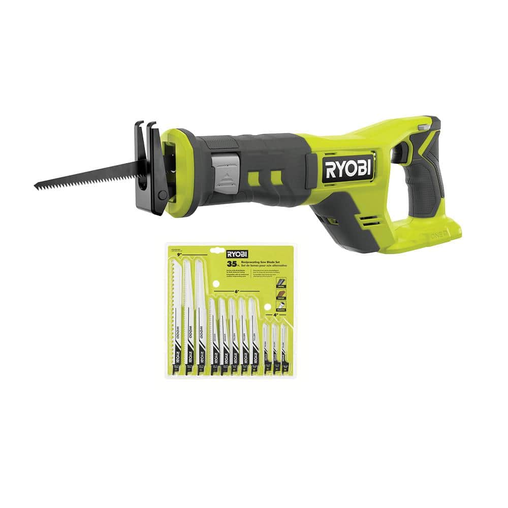 RYOBI ONE+ 18V Cordless Reciprocating Saw with Multi-Purpose Reciprocating Saw Blade Set (35-Piece)