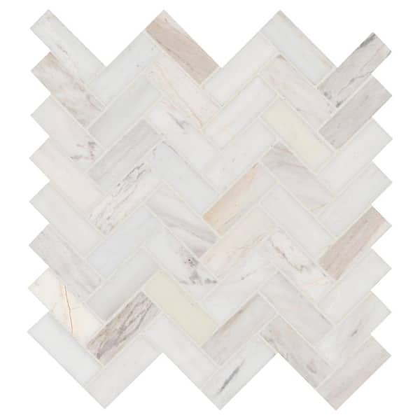 MSI Angora Herringbone 12 in. x 14 in. x 0.38 in. Polished Marble Mesh-Mounted Mosaic Tile (1 sq.ft./Each)