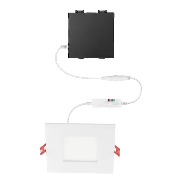 Commercial Electric 4 in. Premium Series Adjustable CCT 2-Level Lumen Select Dimmable Integrated LED Square Canless Recessed Light, White
