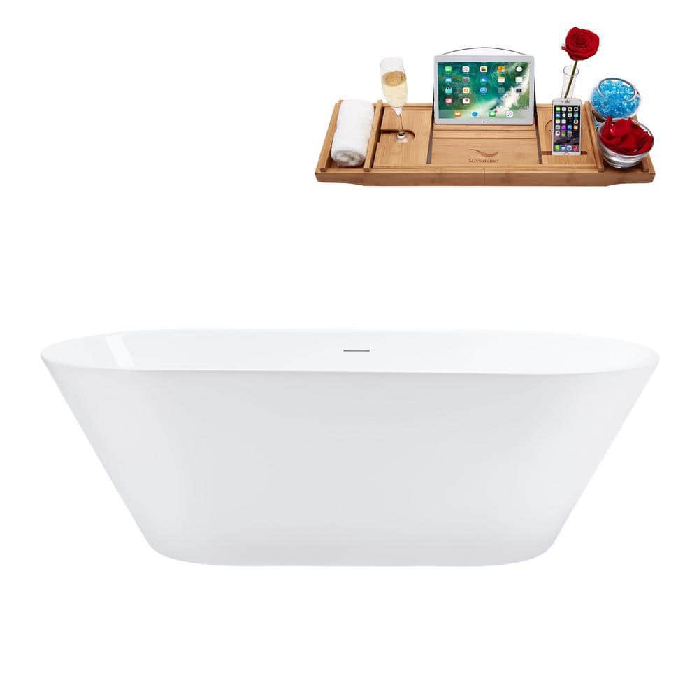 Streamline Acrylic Flatbottom Non-Whirlpool Bathtub Glossy White With Matte Black Drain