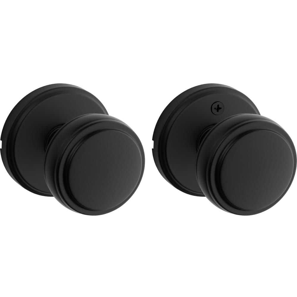 Kwikset Sora Matte Black Hall/Closet Round Rose Door Knob