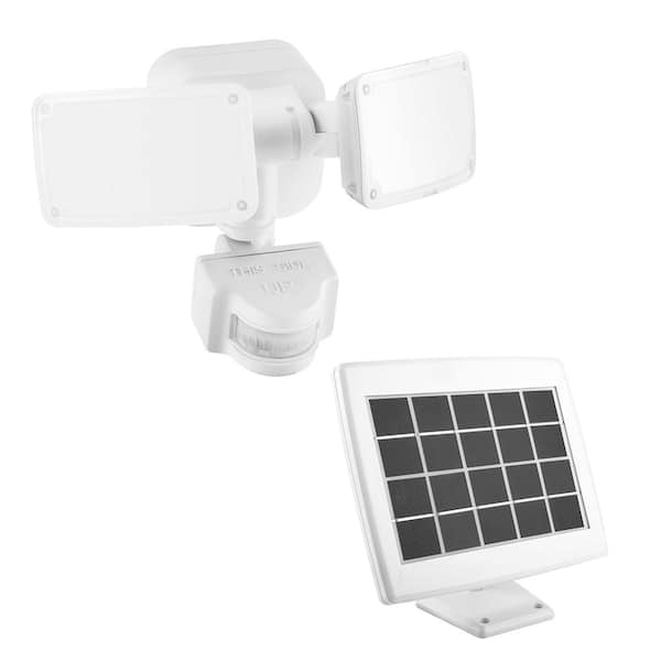 Defiant 180° White Motion Sensor Solar Powered Outdoor 2-Head LED Security Flood Light 1000 Lumens