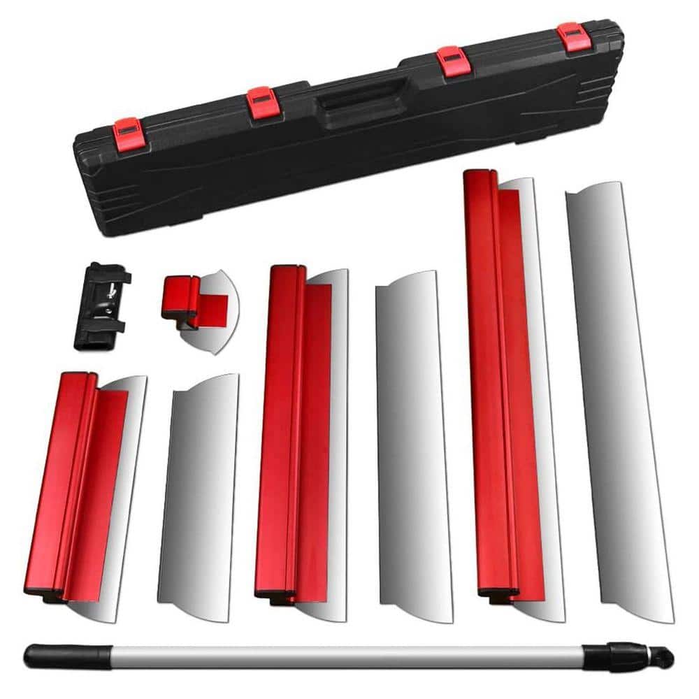 KIWDZFU Drywall Skimming Blade Set with Transport Case Stainless Steel Includes 16,24,32 Blades Extension Handle