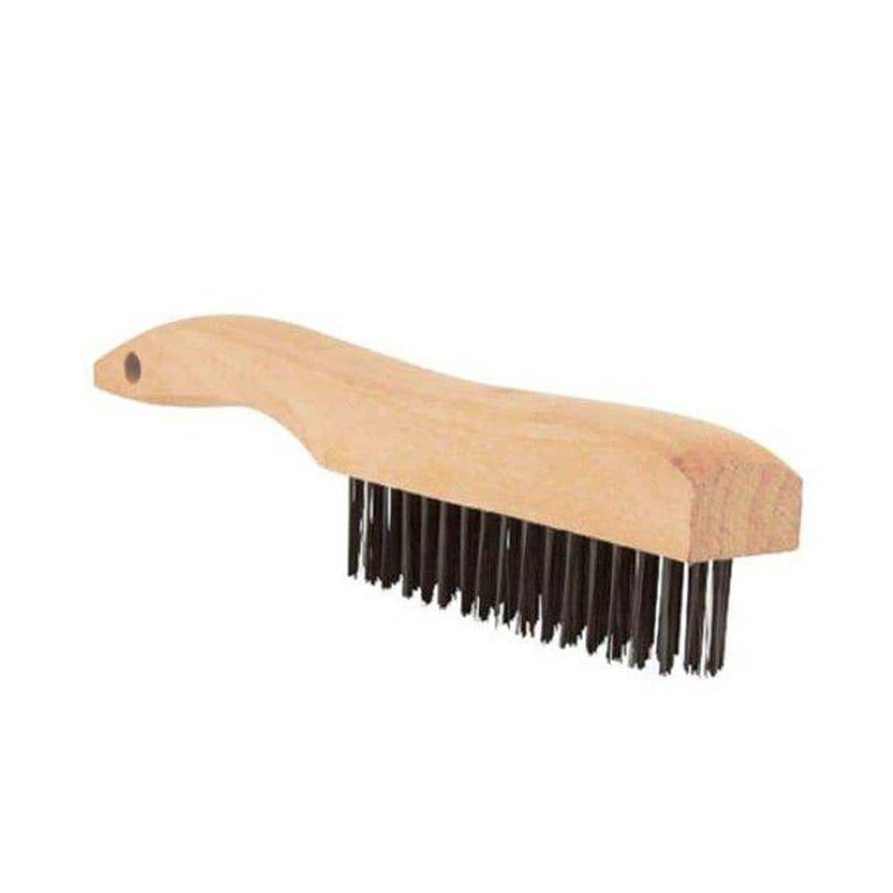 Lincoln Electric 9 in. Long Wooden Handled Carbon Steel Welding Wire Brush (.8 in. x 4.9 in. Bristle Area 4 x 16 Row)