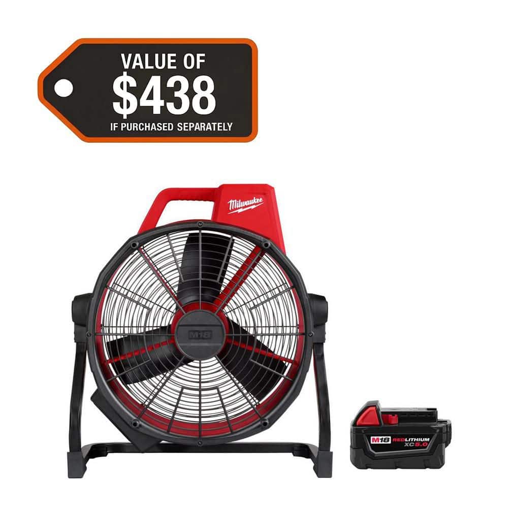 Milwaukee M18 Brushless Cordless Hybrid 18 in. Variable Speed Fan with (1) 5.0Ah Battery