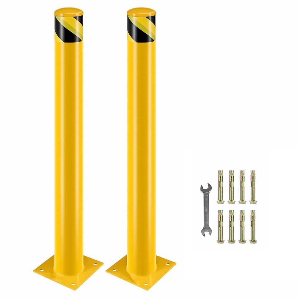 cadeninc 48 in. H x 4.5 in. D Yellow Steel Bollard Post for Traffic-Sensitive Area, Garage or Parking Lot (Set of 2)