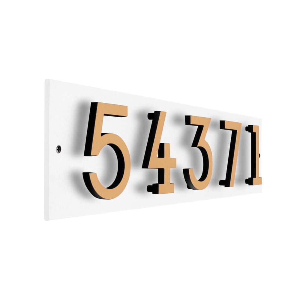 Whitehall Products Floating Stand-Off 5-Number Horizontal Sign White with Black / Gold Modern Font Numbers