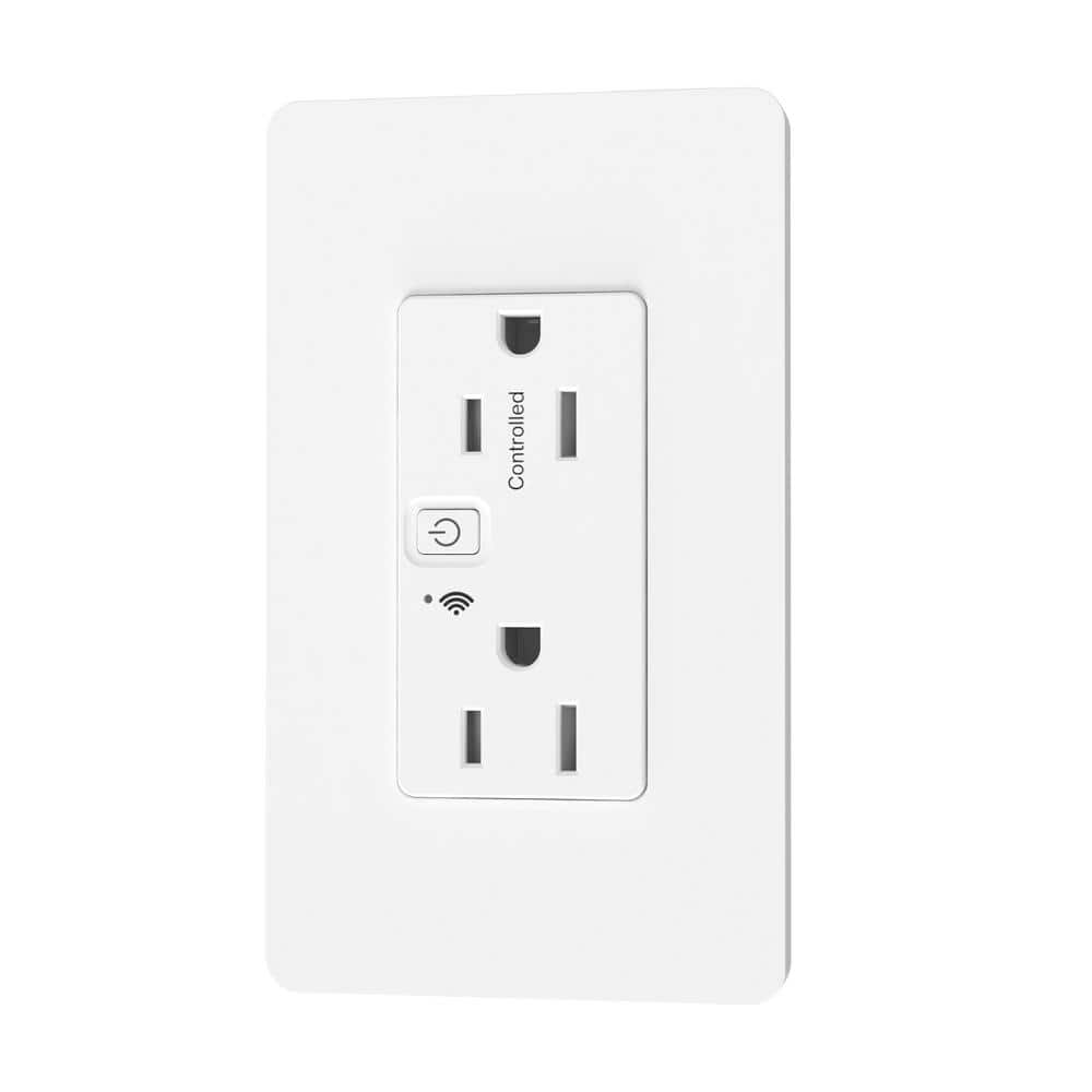 Square D X Series 15 Amp 125-Volt Receptable Decorator Outlet Smart Wifi Matter Matte White with Wall Plate SQR441U1WHWMP