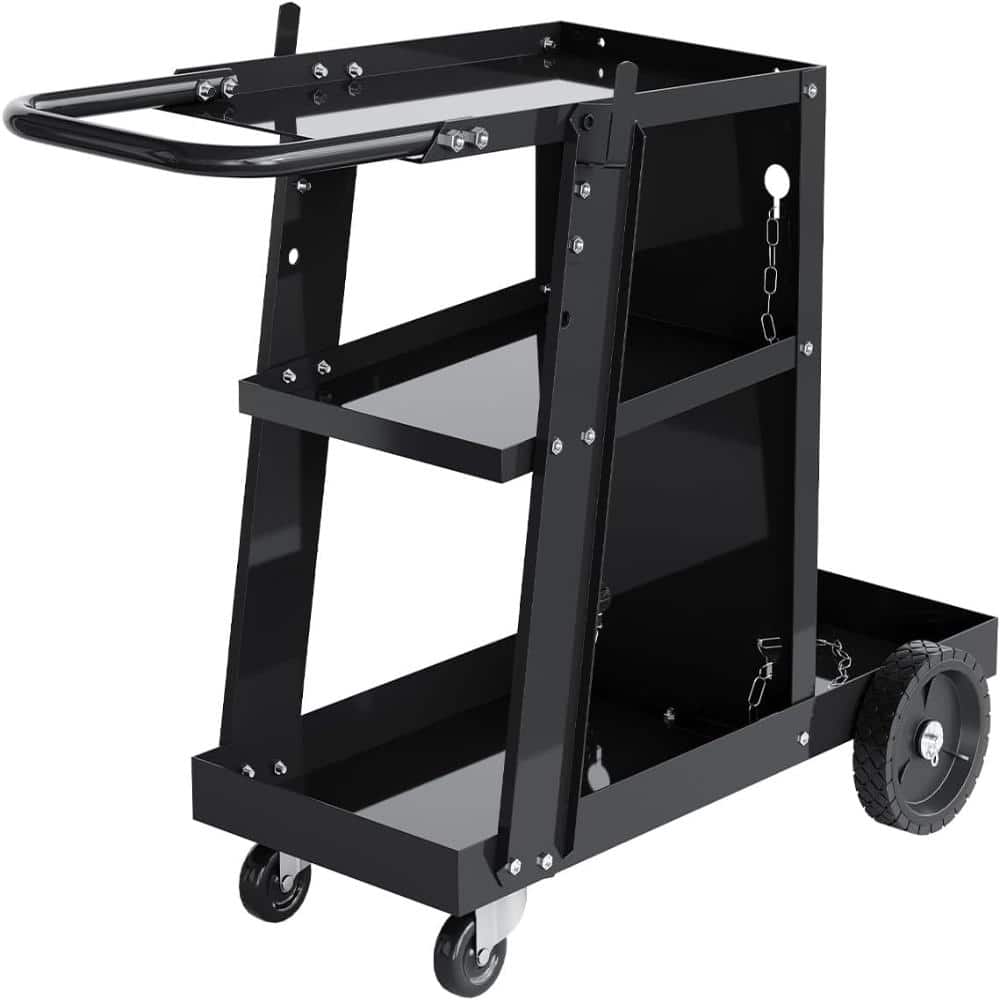 PioneerWorks Welding Cart, 3-Tier Heavy Duty Welder Cart with 400 Lbs Load Capacity, Rolling Metal Utility Cart with 360° Swivel Whee