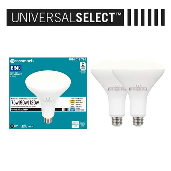 EcoSmart Universal Select 75/90/120-Watt Equivalent BR40 Dimmable LED Reflector Light Bulb with Selectable CCT (2-Pack)