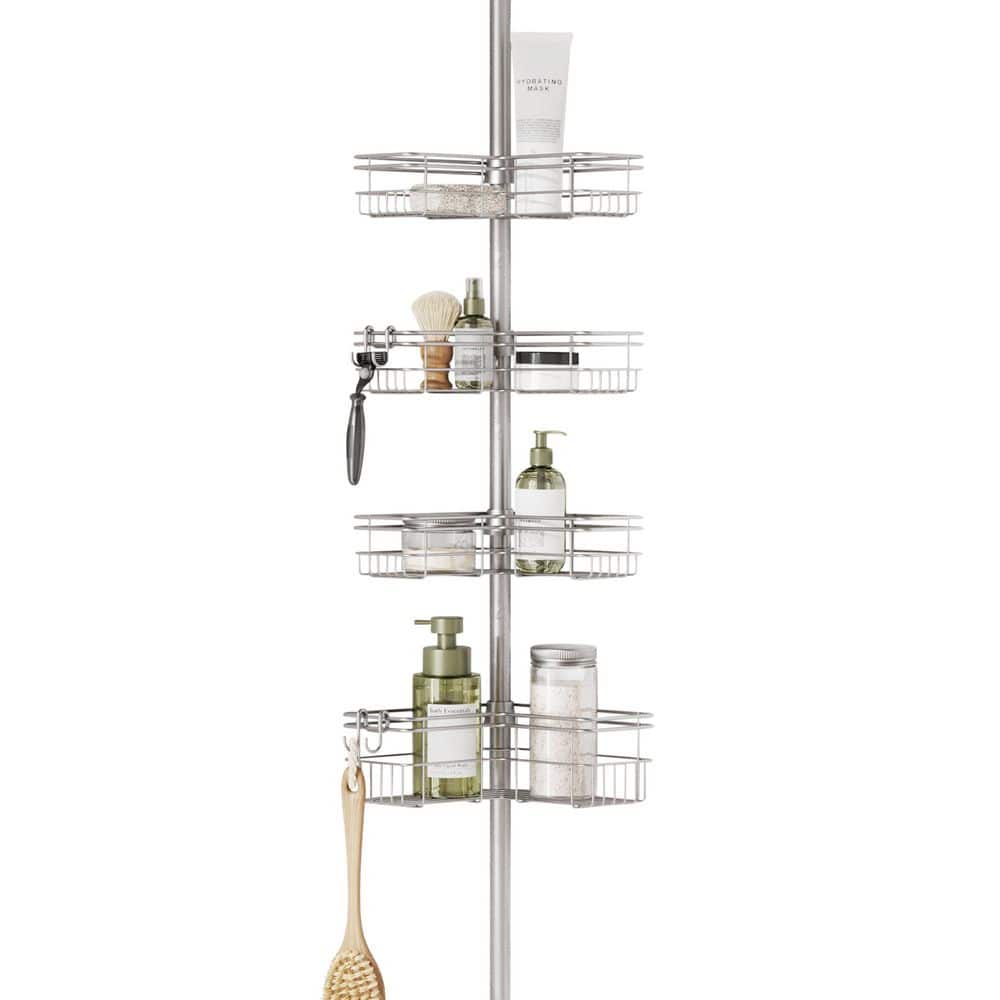 Zenna Home 4-Tier Tension Pole Shower Caddy in Satin Nickel