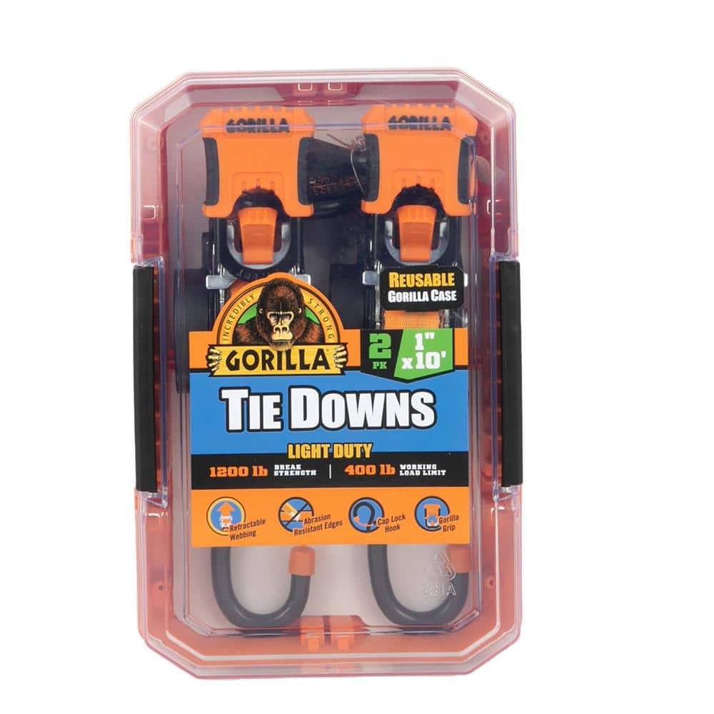 Gorilla 10 ft. x 1 in. Light Duty Tie Down Ratchet Strap (2-Pack)