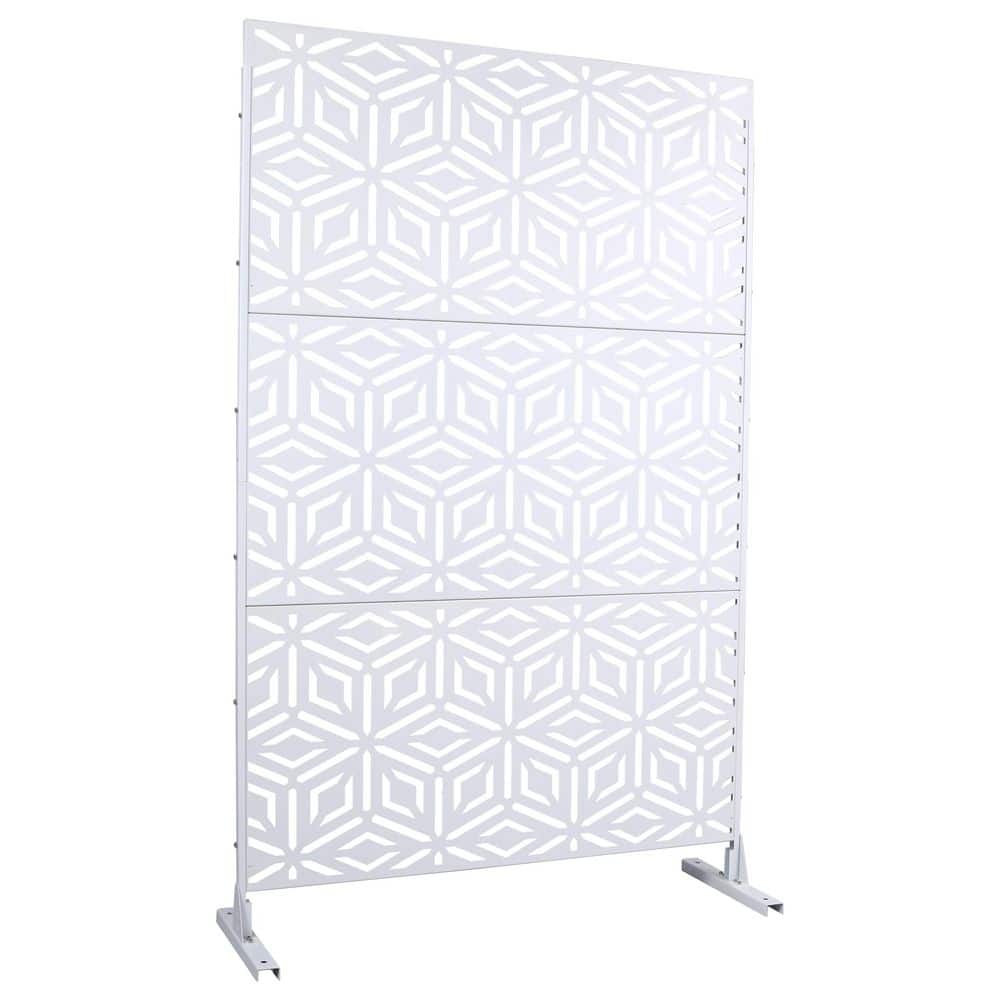 cadeninc 4 ft. x 6.33 ft. White Outdoor and Indoor Freestanding Metal Privacy Screen Fence Panels for Outside Lawn Garden
